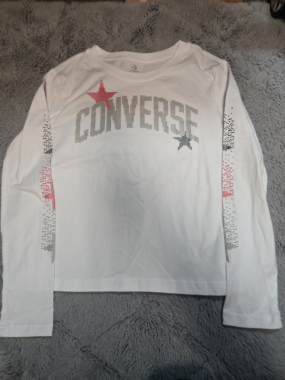 Converse White Long-Sleeve Tee with Red & Blue Star Accents